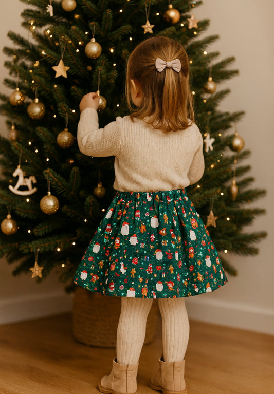 Children’s Skirt - Stretch Cotton Jersey - Santa’s and Elves - 18-24m - Christmas