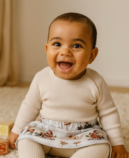 Children’s Skirt - Stretch Cotton Jersey - Paper Bag Waist - Christmas