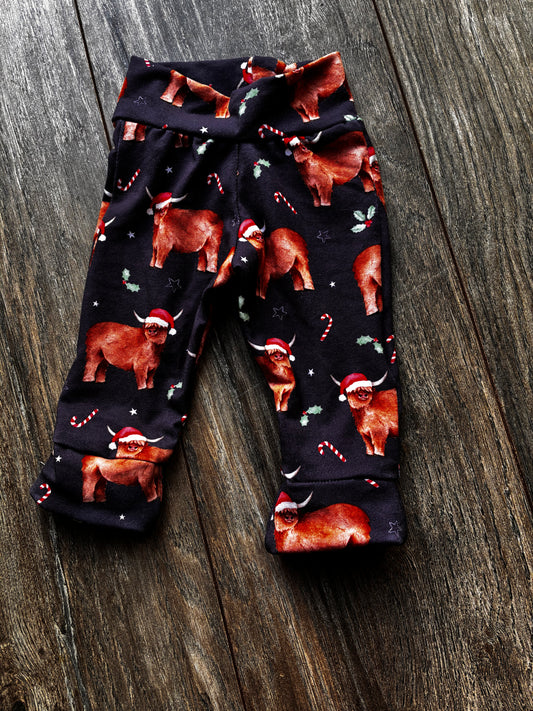 Newborn size Christmas Jersey Cows Navy leggings - first Christmas outfit for newborn baby