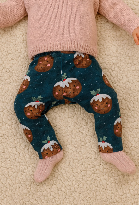 Children’s leggings - Cute Christmas Puddings - 0-3m