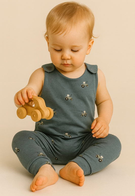 Aspen Romper - Organic Jersey - Tractors - 9-12m