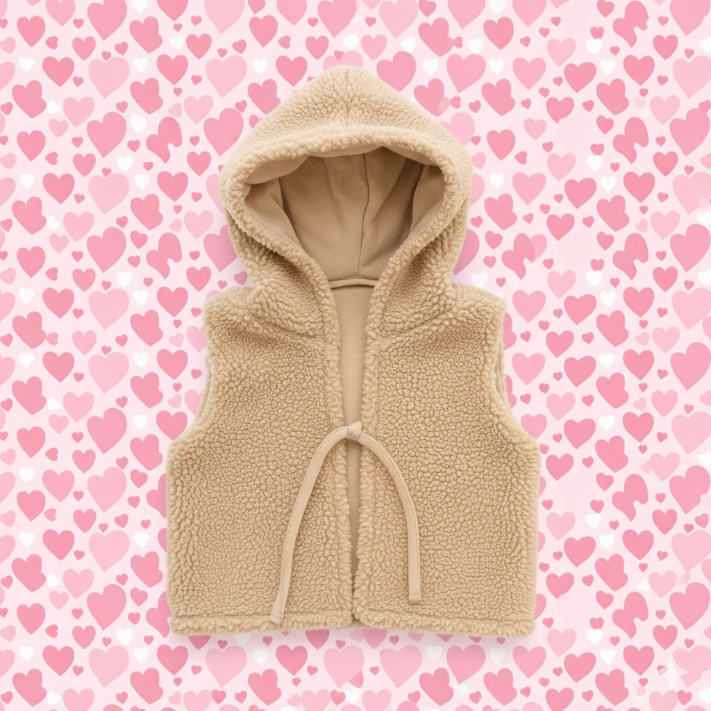 Sherpa Fleece Hooded Tie Vest Cotton Jersey -