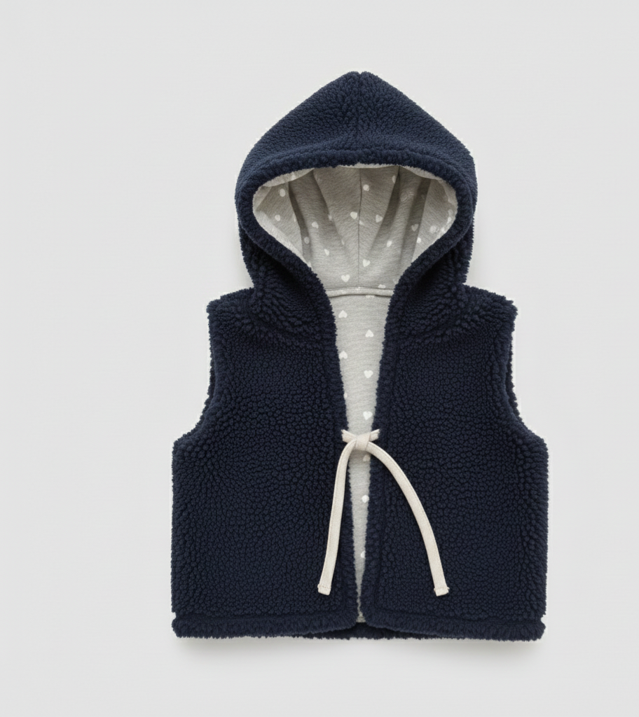 Sherpa Fleece Hooded Tie Vest Cotton Jersey -